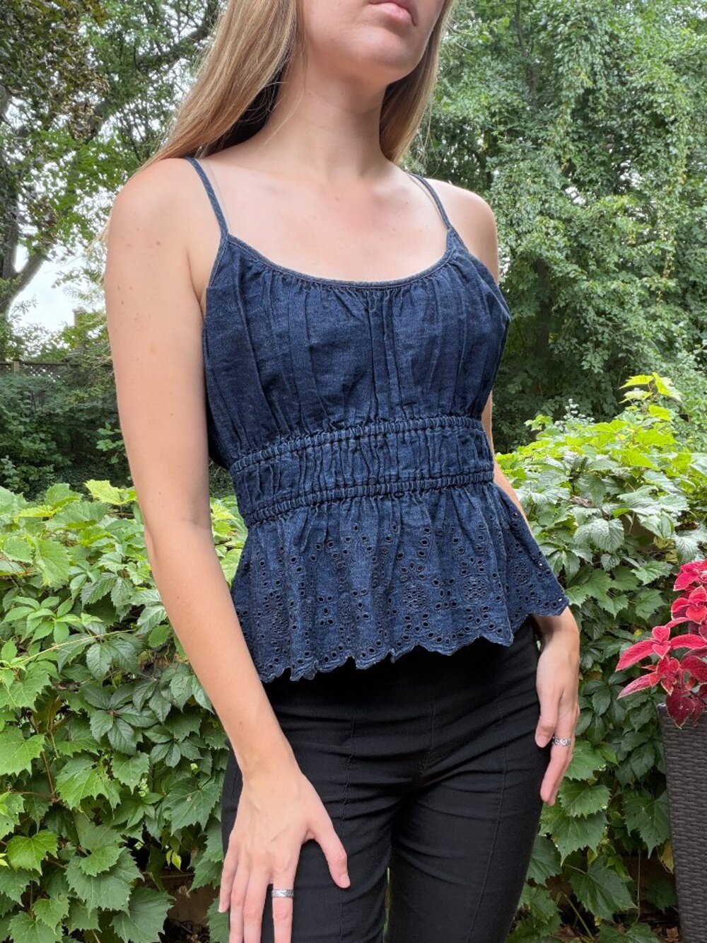 Gap Smocked Eyelet Denim Cami - NWT